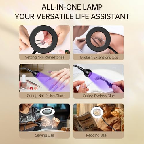 AORAEM LED UV Nail Lamp with Double-Head and 6X Magnifier, Black - color: Magnifier-Black