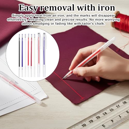 Heat Erasable Pens for Fabrics with 20 Refills, Fabric Marking Pens for Sewing, Quilting, Embroidery, Dressmaking and DIY Dressmaking, Heat Pen for Fabric, 6 Colors