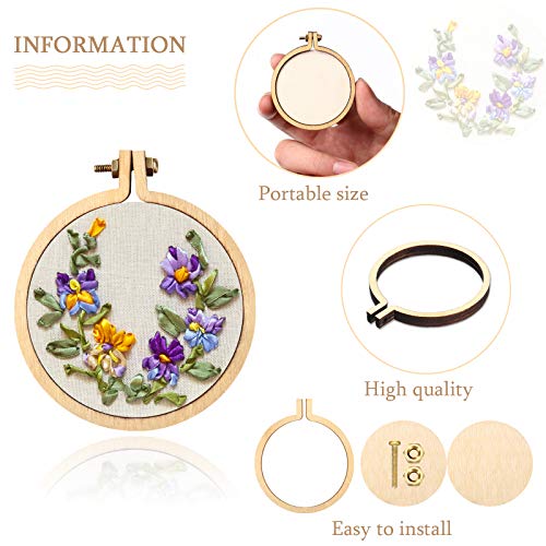 Syhood 16 Sets Mini Embroidery Hoops Small Wooden Ring Round Oval