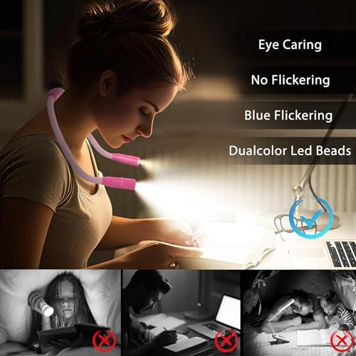 Lightweight Wearable Neck Lamp for Night Reading & Travel, Pink - color: Pink