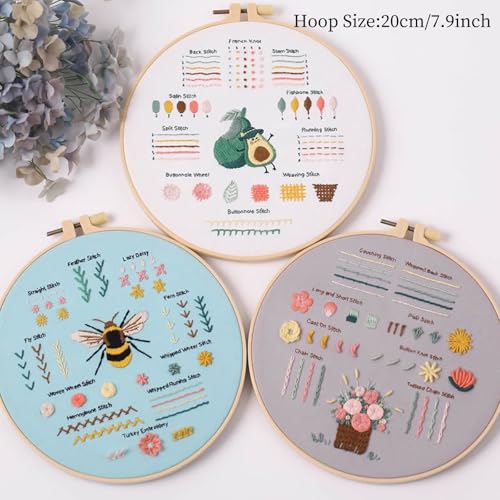 Vittqsuier 3 Pack Beginner Embroidery Kit with Hoop & Threads for Adults