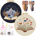 ERKOON Embroidery Kit for Beginners, 2 Set Floral Cross Stitch Set Include Embroidery Cloth Hoops Threads for Craft Lover Hand Stitch with Embroidery Skill Techniques (Book) - color: Book