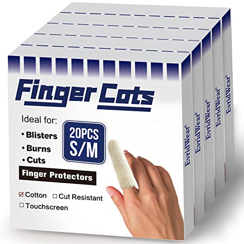 Evridwear Cotton Finger Cots Cotton Cushion 100PCS for Cracked Skin, Eczema, Calluses, Moisture Wicking, Finger Protection for Men & Women (5 Packs Short, 2") - size: 5 Packs Short