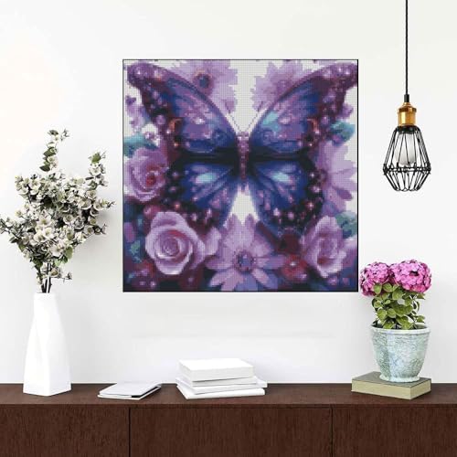 Butterfly Flower Stamped Cross Stitch Kits Flower Cross Stitch Patterns,Dimensions Cross Stitch Kits Embroidery Kit Arts and Crafts for Beginners 13.7x13.7 inches - color: D060