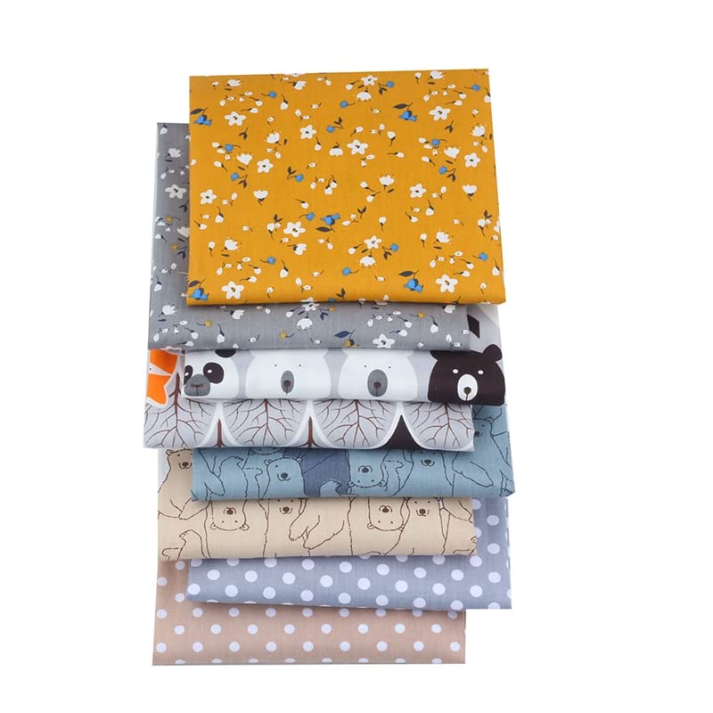 AMORNPHAN ฺFlower And Bear Animals Cartoon Printed 100% Cotton Quilting Bundles Fabric for Patchwork Needlework DIY Handmade Sewing Crafting Precut Face Mask 16x20 Inches Set of 8 Pieces (Bear&Flower) - color: Bear&flower