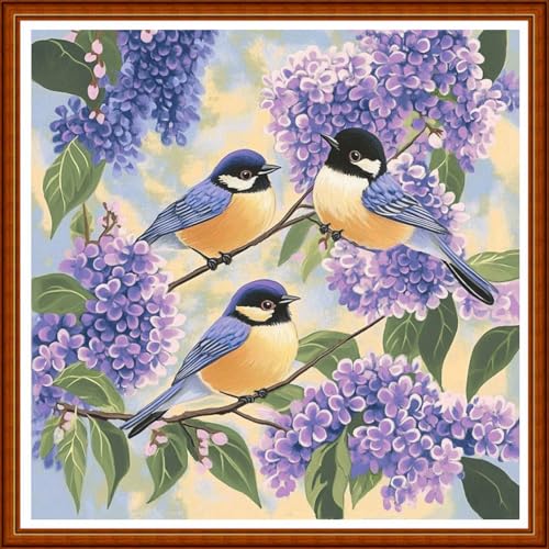 Redxing Counted Cross Stitch Kit for Beginners,Unprinted Needlepoint Kits for Beginners Cross Stitching Embroidery Kit 11CT Stitches kit-Three Little Birds on Tree 18x18 inch - color: SetColor22