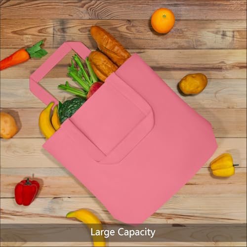 TOPDesign 1-Pack Super Strong Large 12oz Cotton Canvas Tote Bag, Reusable Grocery Shopping Cloth Bag, Fashionable Two-Tone Tote for Crafts, DIY Your Creative Designs - color: Rose Pink