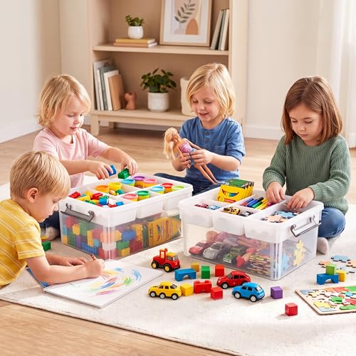 Citylife 17QT 2Packs Clear Craft Organizers and Storage Box with Tray - size: 17 Qt- 2 Pack