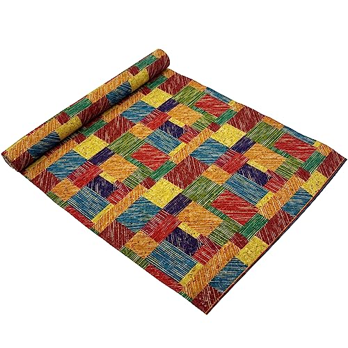 SorenCut Cork Fabric Roll 12 x 52 Inch – Colorful Squares Print Cork Leather Fabric for Earrings, Bow Making, Bags, Wallets & DIY Sewing Projects – Vegan Leather Alternative Craft Sheet - color: Colorful Squares