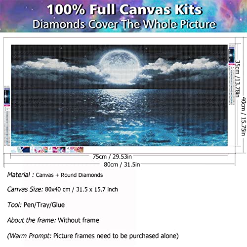 JATOK Diamond Painting Kit for Adults, Sea Moon, 31.5 x 15.7 in - color: Blue