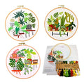 SUQUUB 3 Sets Embroidery Starter Kit with Pattern and Instructions,Cross Stitch Beginner Kits with Frame,3 Plastic Embroidery Hoops,3 Embroidery Clothes and Color Threads (3 X Plant Pattern) - color: 3 X plant pattern