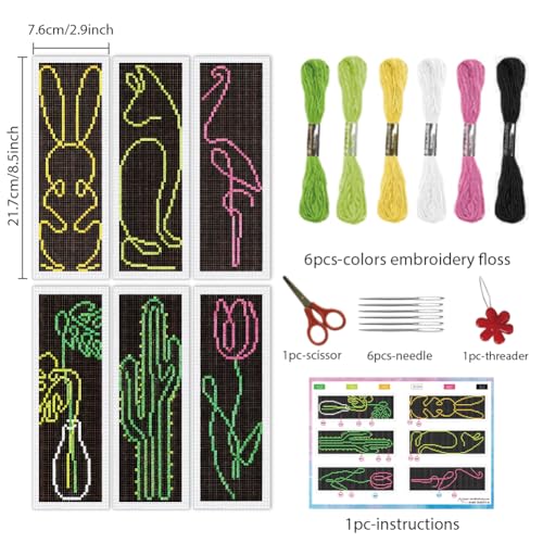 INFUNLY 6pcs Simple Animals Cross Stitch Bookmark Kit for Beginners DIY Abstract Plants Embroidery Bookmark Kits Rabbit Needlepoint Kit with Instruction Easy Cross Stitch Set for Book Lovers Readers - style: Simple Drawings