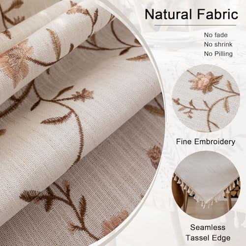 Joyfol Day Linen Waterproof Tablecloth with Tassels, Rustic Farmhouse Flowers Embroidery Table Cloths for Rectangle Tables, Heavy Weight Spill-Proof Table Covers, Coffee Florals, 55''x 70'' - color: Coffee Florals, size: 70" x 55" (Rectangular)