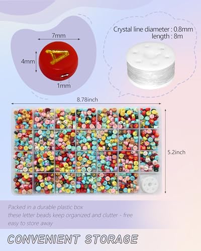 Amaney 1400pcs Letter Beads 4x7mm Gold on Colors Round Acrylic Alphabet A-Z Heart Beads and Crystal Line for Jewelry Making Bracelets Necklaces Key Chains - color: Gold on Colors, size: 7x4mm