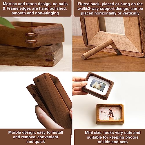 2x3 Picture Frame with 1x2 Mat - Natural Walnut Wood Mini Rustic Frame, Wall & Tabletop Display for Baby & Pet Photos (2x3,Walnut) - color: Walnut, size: 2X3