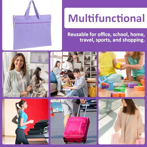 14.5x12 Inch Zippers Needlepoint Project Bag with Handle Reusable Double Pocket Zipper Pouch Foldable Oxford File Bag Mesh Zipper Pouch A4 Size for Puzzles Books Office Travel Shopping 1 PCS (Purple