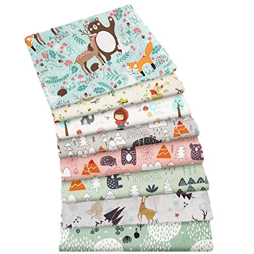 8 pcs/lot Fat Quarter Fabric Bundles 100% Cotton 19.69'' x 19.69'' (50 x 50cm) Quilting Cotton Craft Fabric Pre-Cut Squares Sheets for Patchwork Sewing Quilting Crafting, Forest Pattern. - color: M-3
