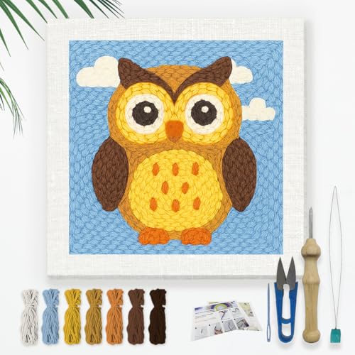 Doodlream Owl Bird DIY Punch Needle Embroidery Kit for Adult Beginner, 9.4" Cartoon Animal Punch Stitching Craft Set for Starter with Frame, Fabric Pattern, Threader, Yarn, Pinch Needle - color: Owl