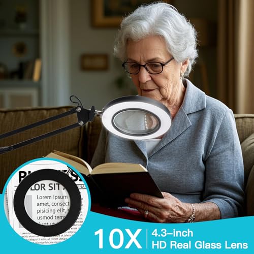 ZABOUL 10X Magnifying Floor Lamp, 3-in-1 Hands Free Magnifying Glass with Light and Stand, 2 Color Modes with Clamp for Esthetician Facials Close Work Reading