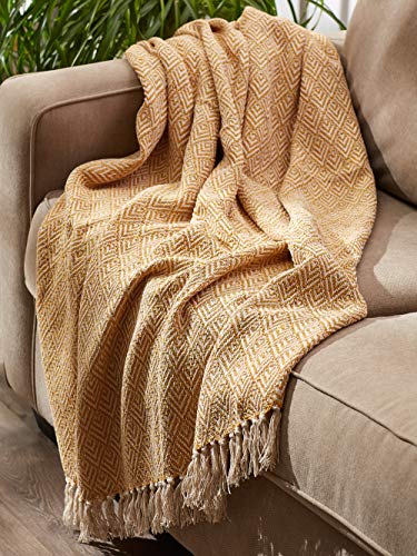 DII Diamond Throw Collection Cotton Woven, 50x60, Honey Gold - color: Honey Gold