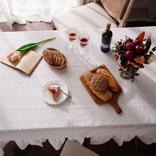 ARTMAGIC Oval Cotton White Tablecloth Lace Embroidered Table Cloth - size: 120" x 60" (Oval)