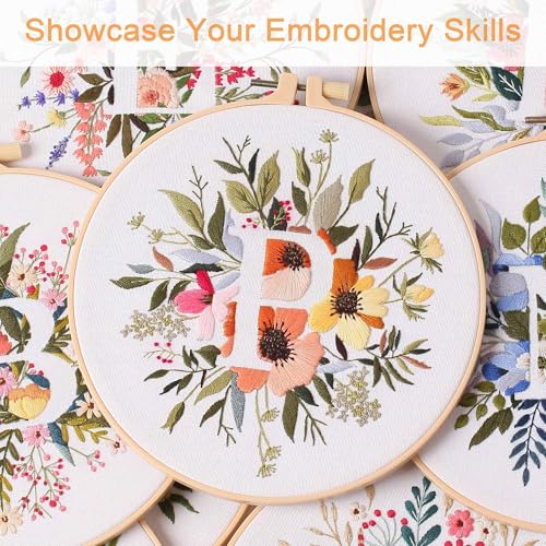 Harimau Letter Pattern P Embroidery Kit for Adult Beginners, Complete Starter Pack with 1 Hoop, Needles, Instruction Guide & Embroidery Stitch Video Tutorials - color: P