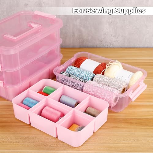 CraftGenes Art Supply Storage Organizer, 4-Tier 10 Qt Box, 2 Trays, Pink - color: Pink