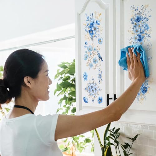 OLYCRAFT 3pcs/Set Blue Gold Foil Flower Transfer Stickers 6x12 Inch Rub on Transfers for Furniture and Crafts Blue Flower Furniture Decals Floral Theme Rub on Decals for Wood Home Window Decor - style: Juliet