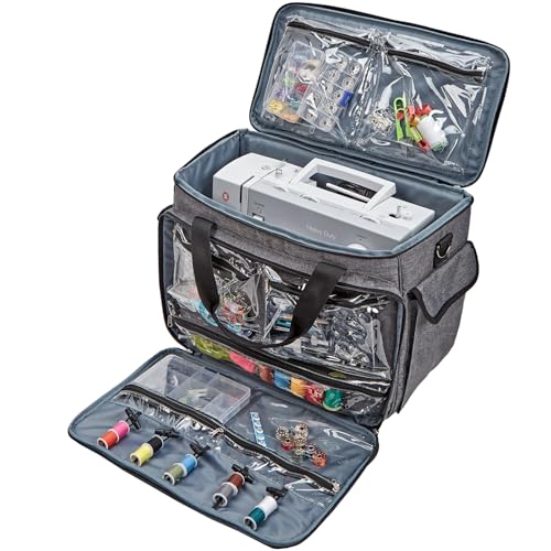 HOMEST Deluxe Sewing Machine Case with Wheels, Rolling Trolley Tote - color: Grey, size: Sewing Machine Bag Style W
