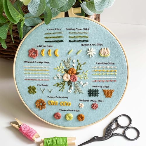 Myfilicity Embroidery Beginners Stitch Practice kit, 3 Embroidery Starter Kits, Learn 30 Different Stitching Techniques for Craft Enthusiasts to Hand-Stitch Fabric and Learn Embroidery Skills… - color: 30 Stitch Practice Kit