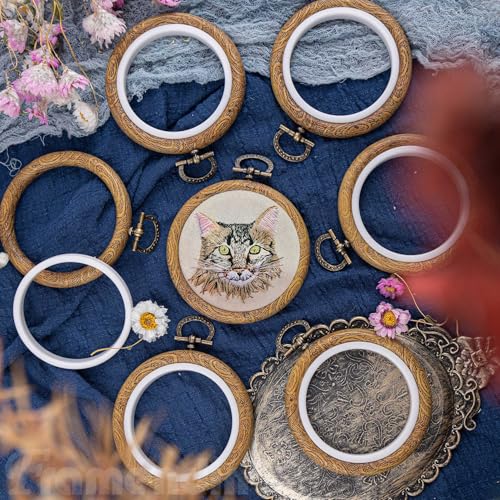Framendino, 15 Pack Round Mini Embroidery Hoops 3 Inch Imitated Wood Display Frame Circle Cross Stitch Hoop Ring for Art Craft Sewing Hanging Ornaments - color: 3.15", size: 15 Pack