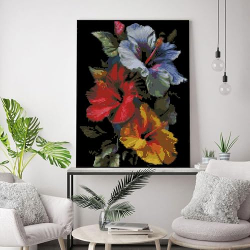 Flowers Stamped Cross Stitch Kits Flowers Cross Stitch Patterns,Dimensions Cross Stitch Kits Embroidery Kit Arts and Crafts for Beginners 15.7x11.8 inch - color: T004