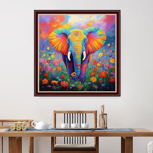 Dimensean Stamped Cross Stitch Kits Full Range of Embroidery Patterns Starter Kits for Beginners Adult DIY Cross Stitches Needlepoint Kits 11CT-Colorful Elephant Flowers 18x18 inch - color: Arts kits 24