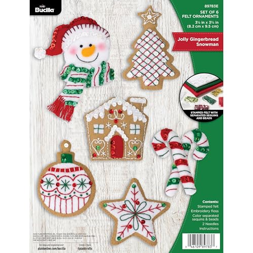 Bucilla Felt Applique 6 Piece Ornament Making Kit, Jolly Gingerbread Snowman, Perfect for DIY Arts and Crafts Projects - style: Ornaments