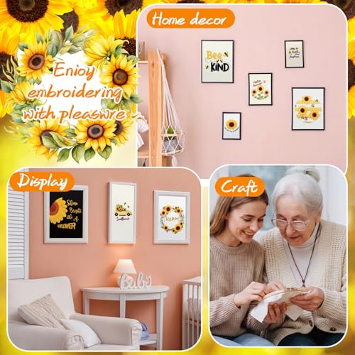 Riceshoot 8 Set Sunflower Embroidery Kits for Beginner Adults Bee Cross Stitch Kit DIY Needlepoint with Pattern Instruction, Hoop, Embroidery Fabric, Thread, Needle, Scissor, Gift for Home Decor - style: Sunflower