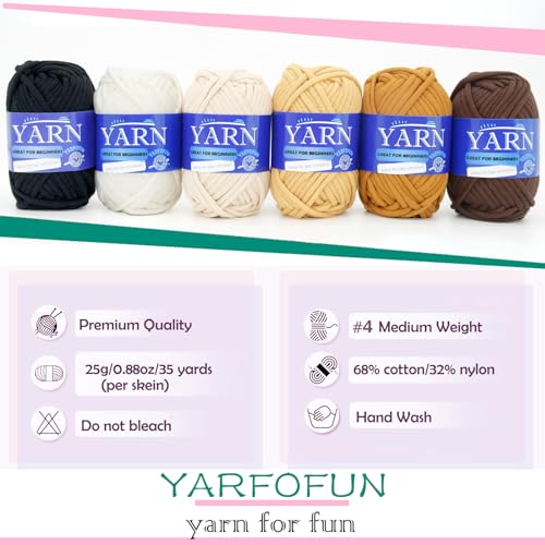 6 Pack Beginners Crochet Yarn - Brown Series Cotton Blend for Crocheting & Knitting with Easy-to-See Stitches - color: Brown Series, size: 6 PACK