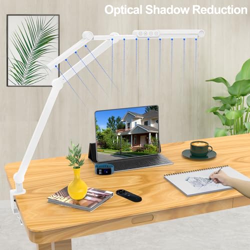 Micomlan Architect Desk Lamp with Clamp, Led Desk Lamp for Home Office with Remote Control, 24W Bright Dimmable Computer Light with Atmosphere Lighting Adjustable Table Light(Remote) - color: Light White