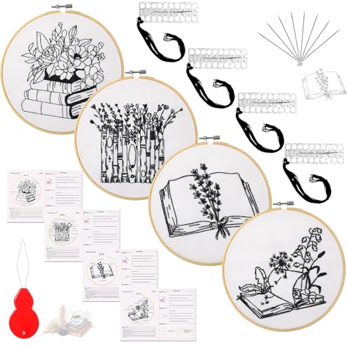 Unittype 4 Set 8'' Book Flower Embroidery Kits for Beginner Adult, Stylish - style: Stylish