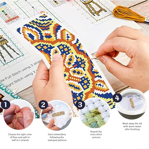 FREEBLOSS 6 Set Mandala Stamped Cross Stitch Bookmark Kits Cross Stitch Kit Embroidery Bookmarks Kit for Adults Beginners with Backing Felt Embroidery Floss DIY Bookmark Kit for Book Lovers 8x2.4'' - style: Mandala