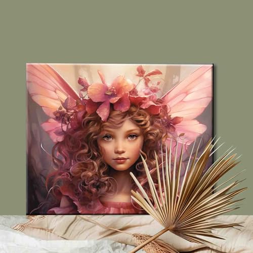 Little Girl Angel DIY Paint by Numbers for Adults Pink Wreath DIY Digital Oil Painting Acrylic Paint Angel Girl Flowers Painting Kits Canvas With Acrylic Paint Room Decor 16x20 Inch （DIY Frame ） - color: Angel-01, size: 16''Wx20''H(DIY Frame)
