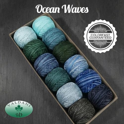 Valdani Pearl Cotton Sz 8 | Ocean Waves | 12 Balls | 73 Yds/Ball - color: Ocean Waves S8, size: 8
