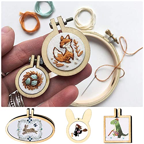 ZOCONE 10 Pack Mini Embroidery Hoops - Small Round & Oval Wood Hoops for DIY Embroidery Projects - style: 10 Pack Round+Oval Hoops
