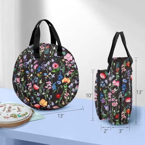 FINPAC Embroidery Project Bag, Embroidery Kits Storage Carrying Tote Bag - color: Black Floral