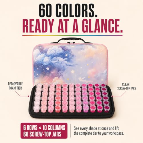 MERATIA Diamond Art Storage Organizer, 60 Jars with Accessories - color: Starlit Mist-60 Slots
