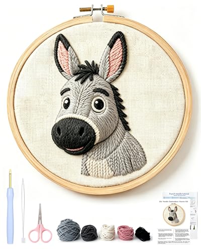 AohaiNova Punch Needle Kit for Adult Beginners,Punch Needling Set Donkey - color: 14-Donkey