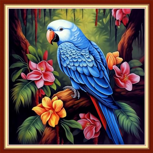 Disxvivy Cross Stitch Stamped Full Embroidery Kits DIY 11CT Cotton Thread Printed DIY Needlepoint Kits Craft Needlework Set Cross-Stitch Stamped Sets-Flower Parrot 18x18 inch - color: Artstyle05
