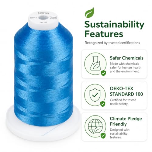 Simthread 5500Yds/5000M 40WT Polyester Embroidery Thread Electric Blue 420 - color: Electric Blue-420