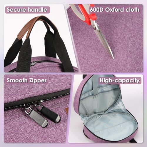 Hnvdkln Embroidery Project Bag, Oxford Cloth Cross Stitch Bag with Multiple Pockets and Handle Double, Layer Round Embroidery Storage Bag for Embroiderys Kits and Cross Stitch Kits Tools (Purple) - color: purple
