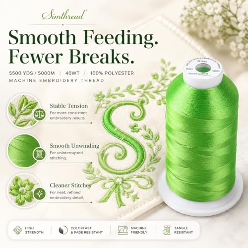 Simthread 5000M 40WT Polyester Embroidery Thread, Apple Green S036 - color: AppleGreenS036
