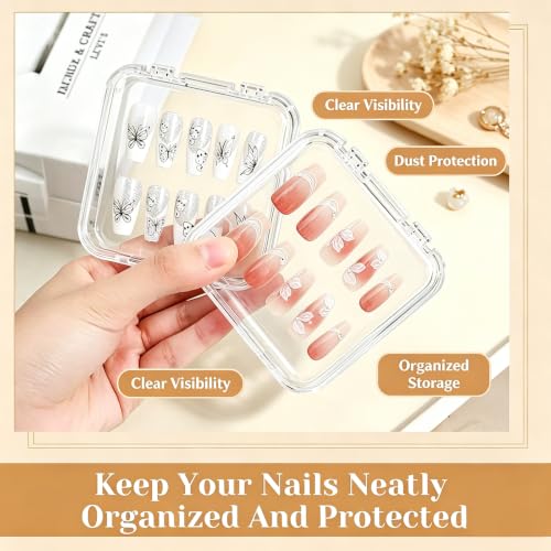 Press On Nail Storage Organizer Set, 12 Clear Cases & 60 Adhesive Tapes